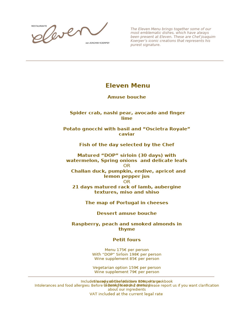 Eleven Menu by Chef Joaquim Koerper | PDF | Menu | Food And Drink ...