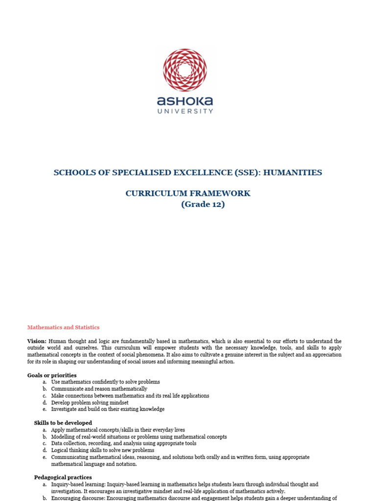 SSE Humanities: Mathematics Curriculum | PDF | Integral | Trigonometric ...