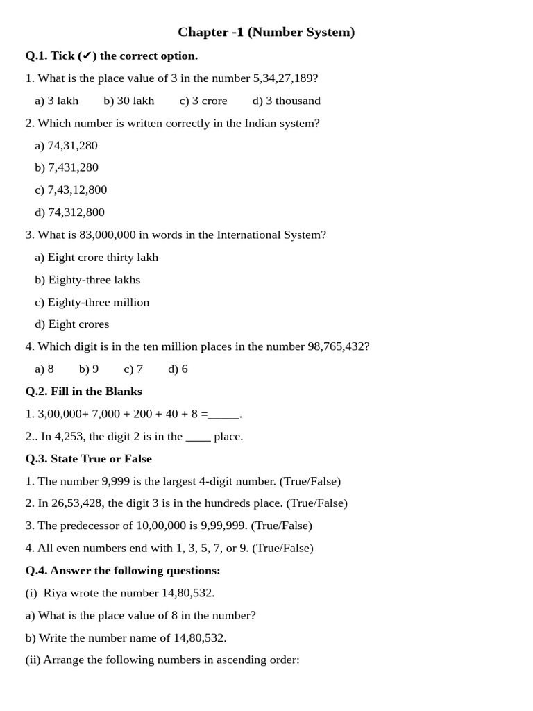 Class 5 Number System Assignment | PDF | Triangle | Interest