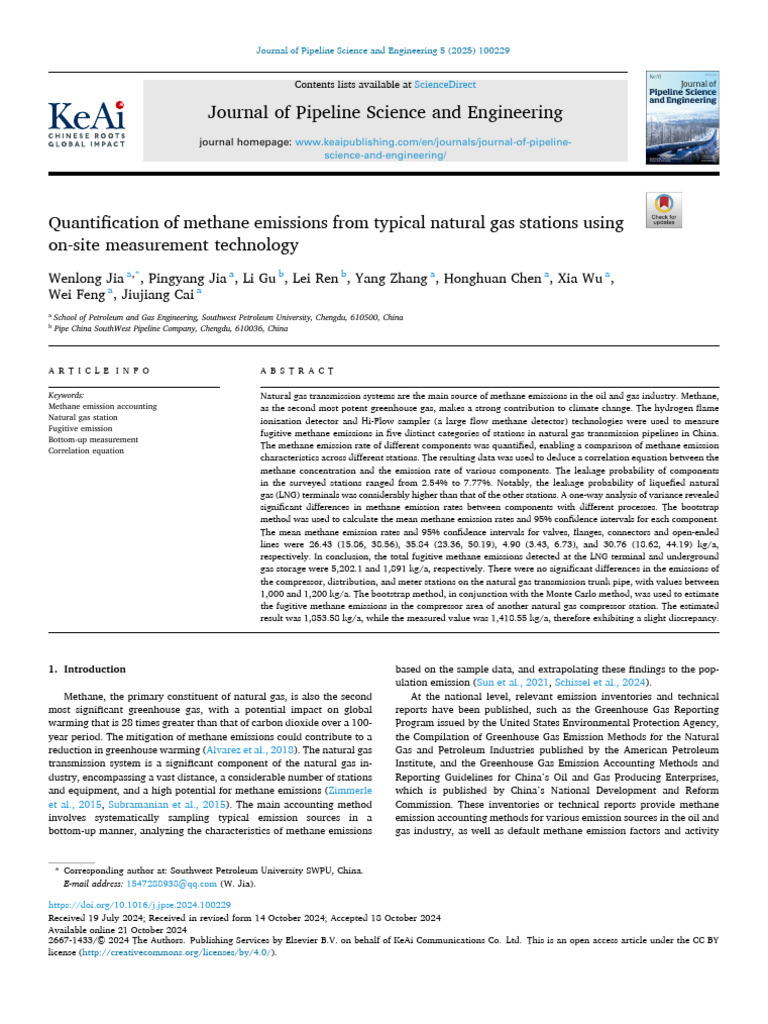 Quantification of Methane Emissions From Typical N 2025 Journal of ...