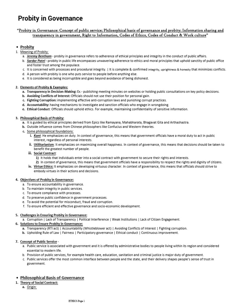 Understanding Probity in Governance | PDF | Corruption | Social Contract