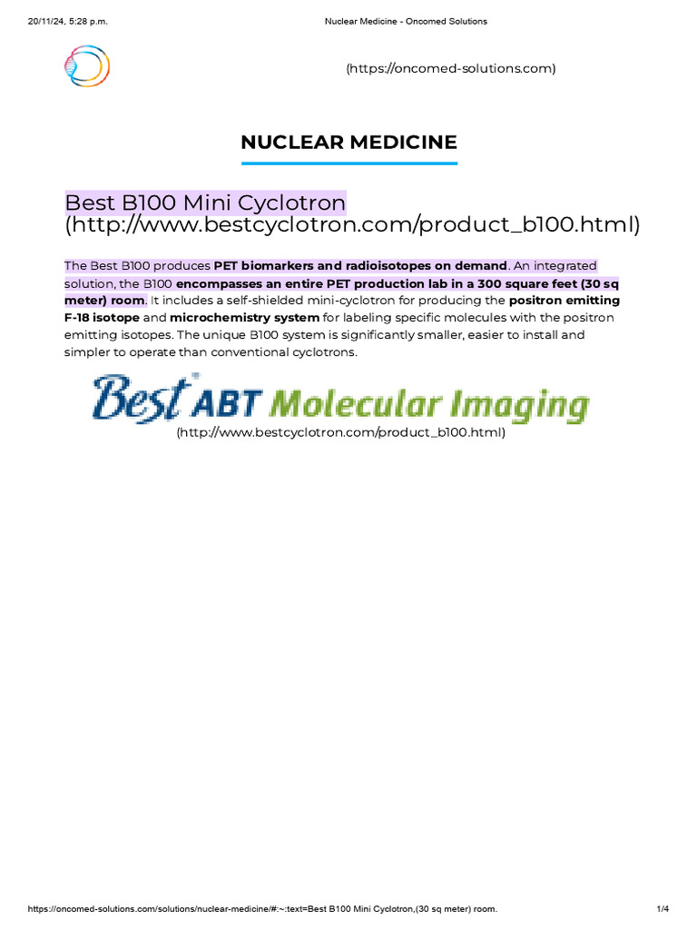 Best B100 Mini Cyclotron Overview | PDF | Positron Emission Tomography ...