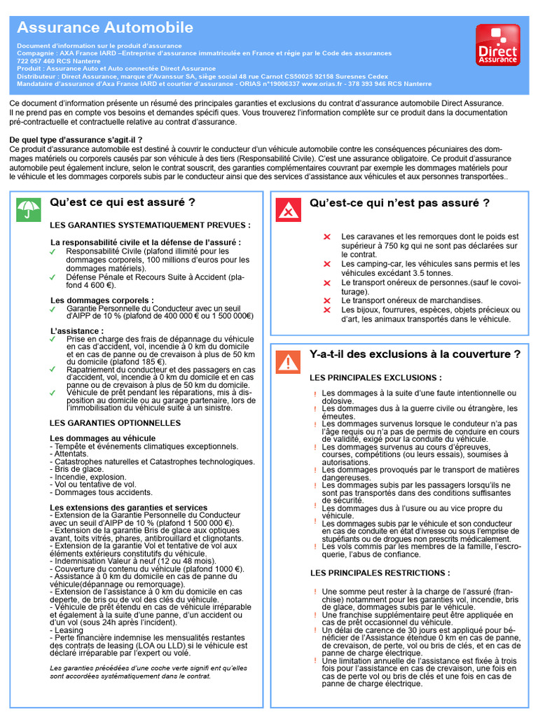 Assurance Automobile Direct Assurance AXA | PDF | Assurance | Services ...