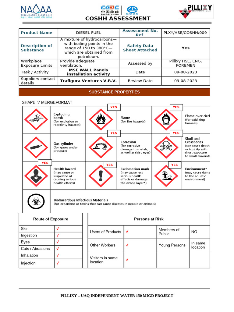 COSHH Assessment for Diesel Fuel | PDF | Carbon Dioxide | Personal ...