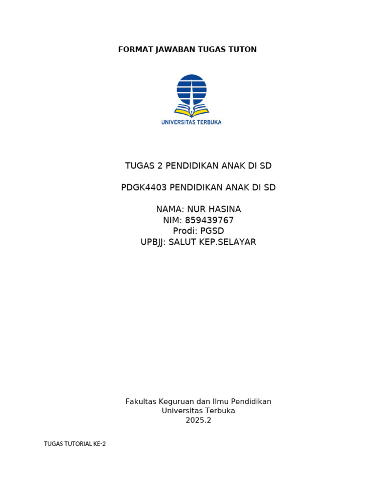 Tugas 2 Pend Ank Di SD | PDF