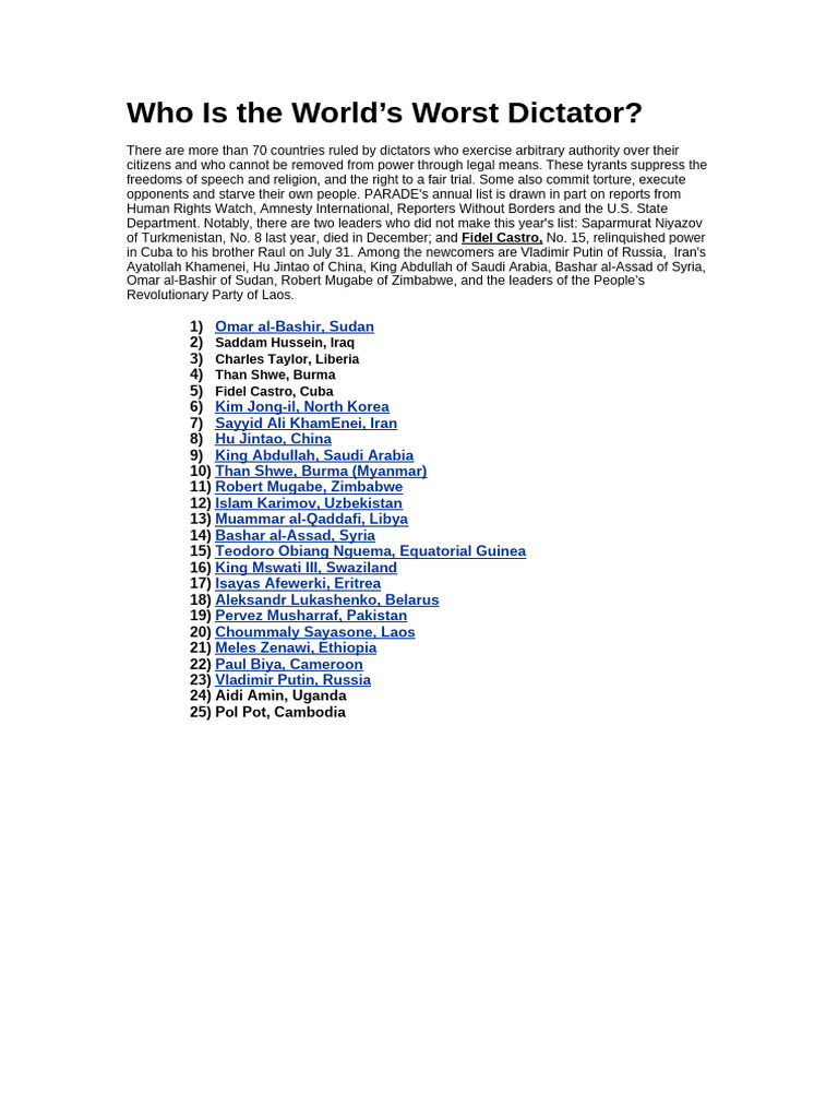 Worst Dictators | PDF