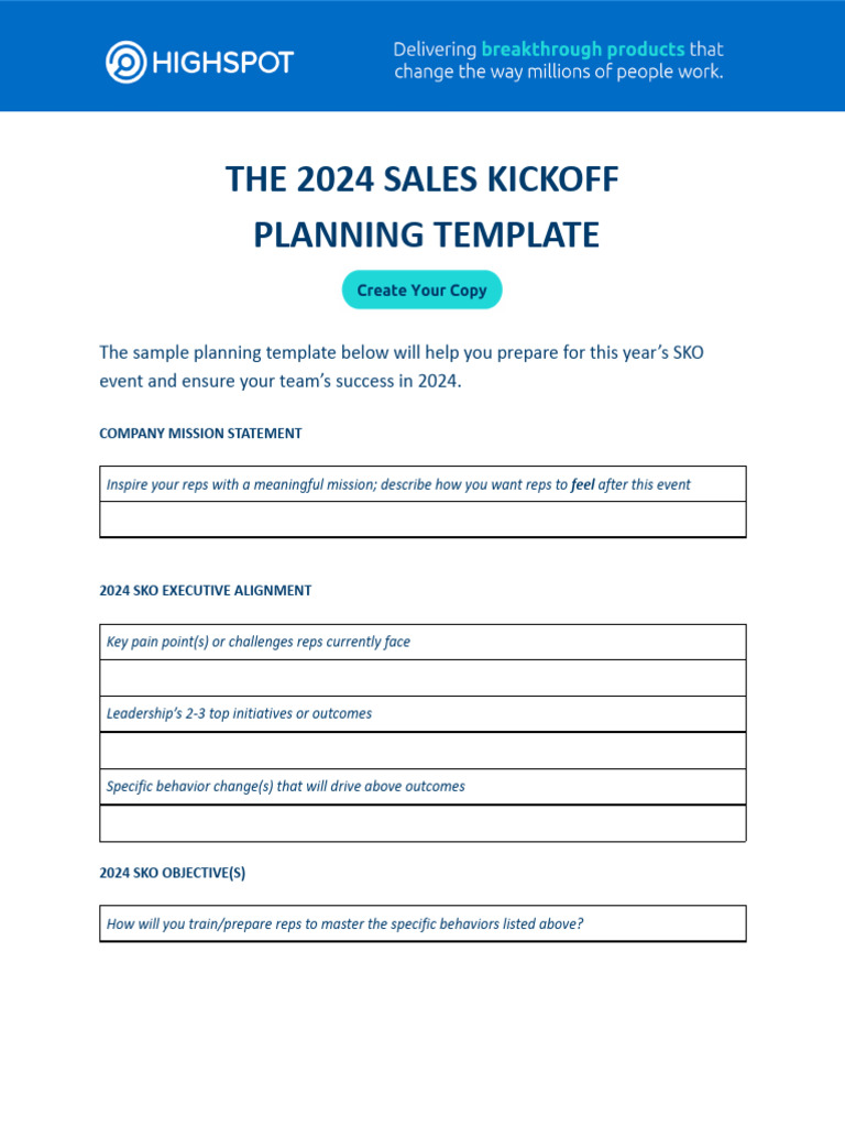 2024 Sales Kickoff Planning Guide | PDF | Goal | Leadership