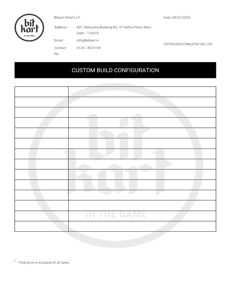 Custom Gaming PC Configuration Quote | PDF