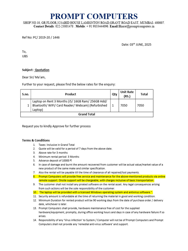 Laptop Rental Agreement Terms India | PDF | Software | Computing