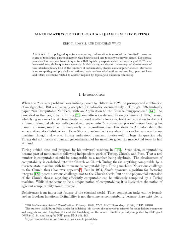 Mathematics of Topological Quantum Computing: Abstract | PDF | Quantum ...