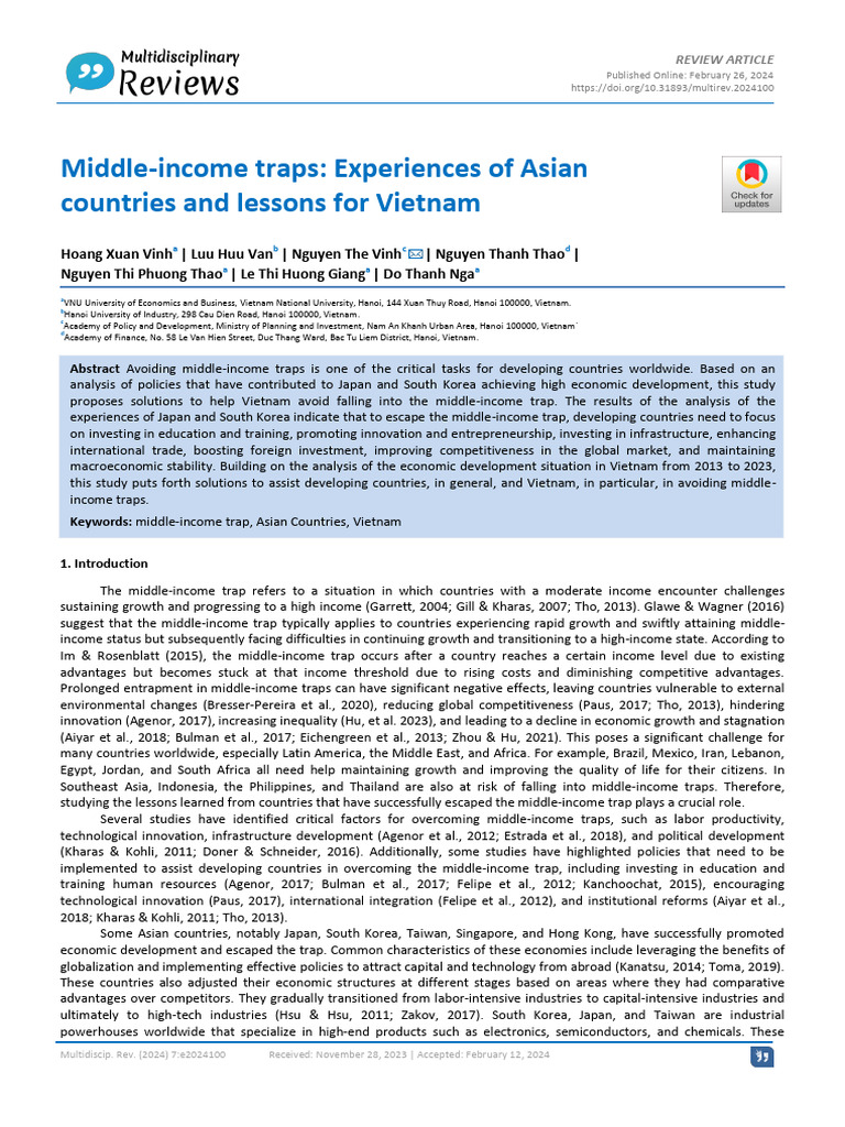 Middle-Income Traps: Lessons for Vietnam | PDF | Economic Growth ...