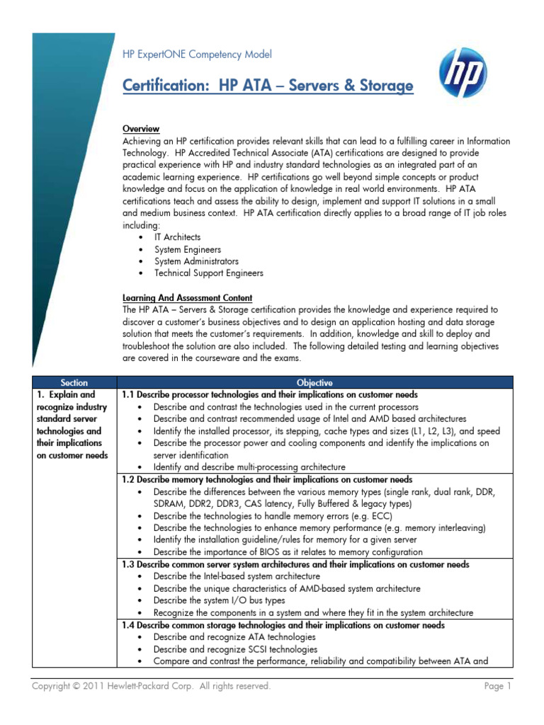 HP ATA Certification for Servers & Storage | PDF | Central Processing ...