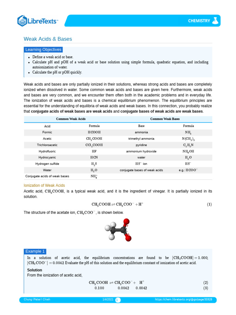 Acetic Acid Ionization and pH Calculations | PDF | Acid | Acid ...