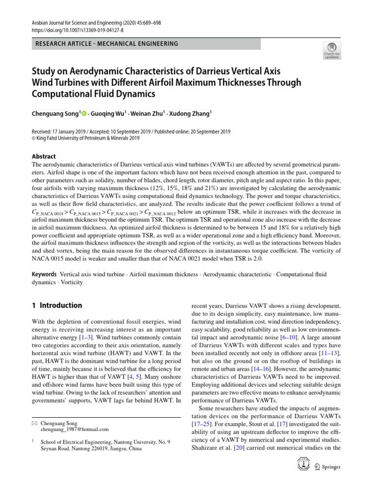 Study On Aerodynamic Characteristics of Darrieus Vertical Axis | PDF ...