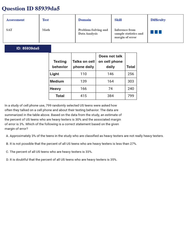 SAT Data Analysis Questions Overview | PDF | Sat | Statistics