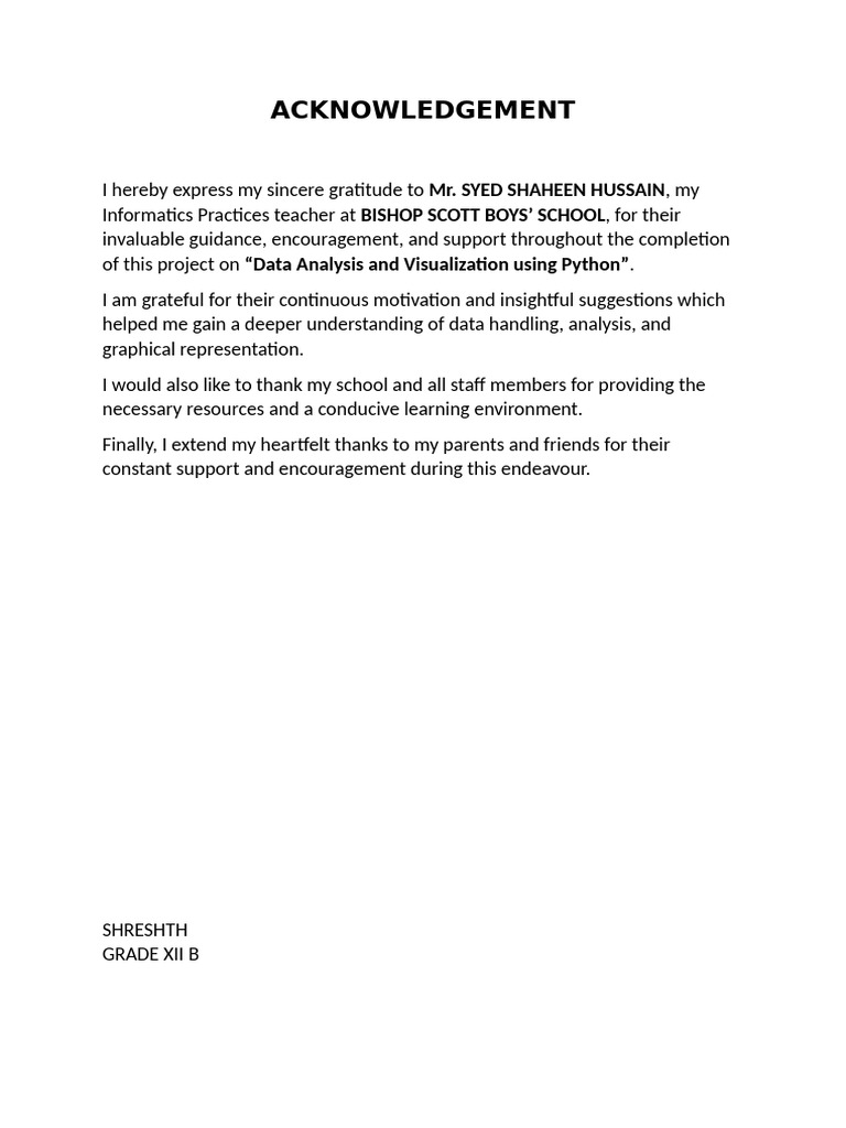 Data Analysis Project Acknowledgement | PDF