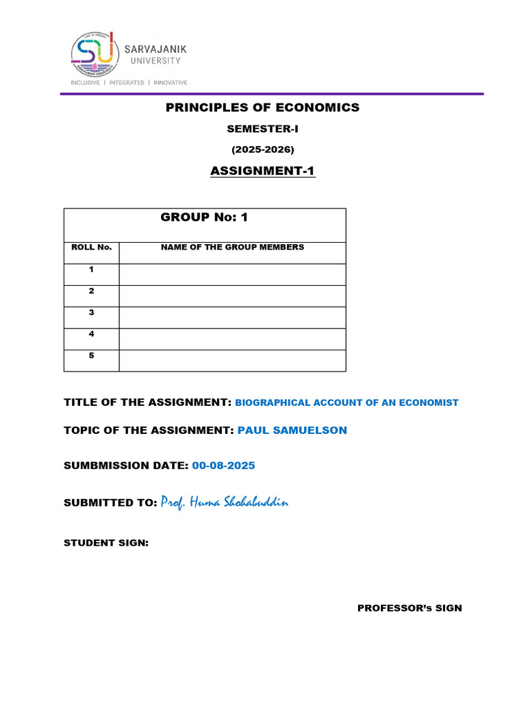 Assignment First Page: Paul Samuelson | PDF