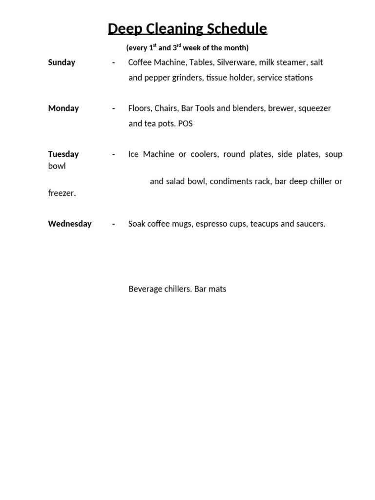 Deep Cleaning Schedule Template | PDF