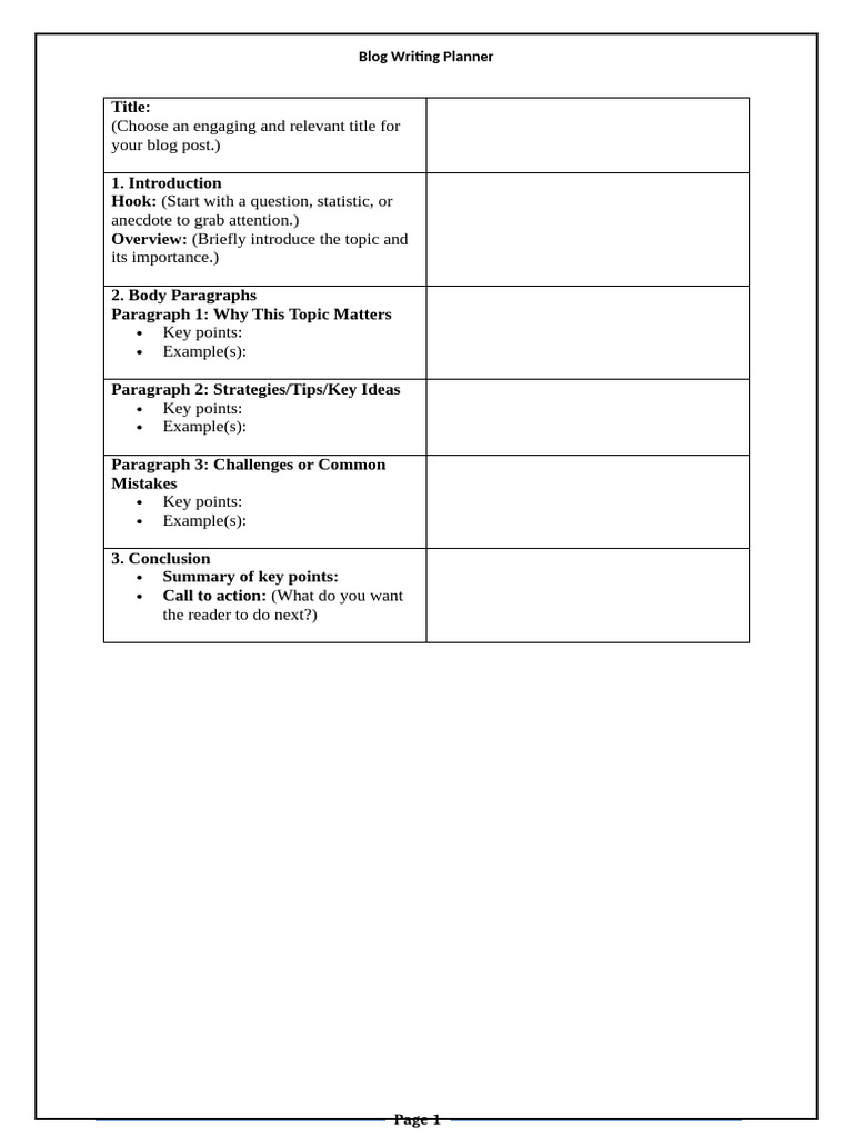 Blog Writing Planner Template | PDF