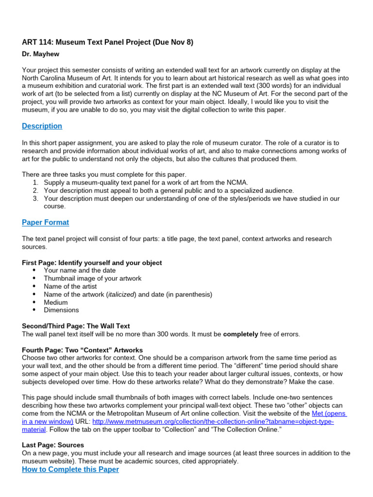 Museum Text Panel Project Guide | PDF | Curator