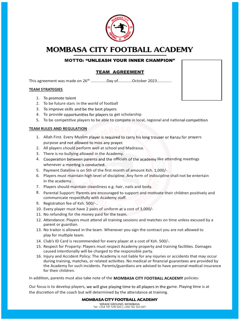 Mombasa City Football Academy Letter (Blank) | PDF