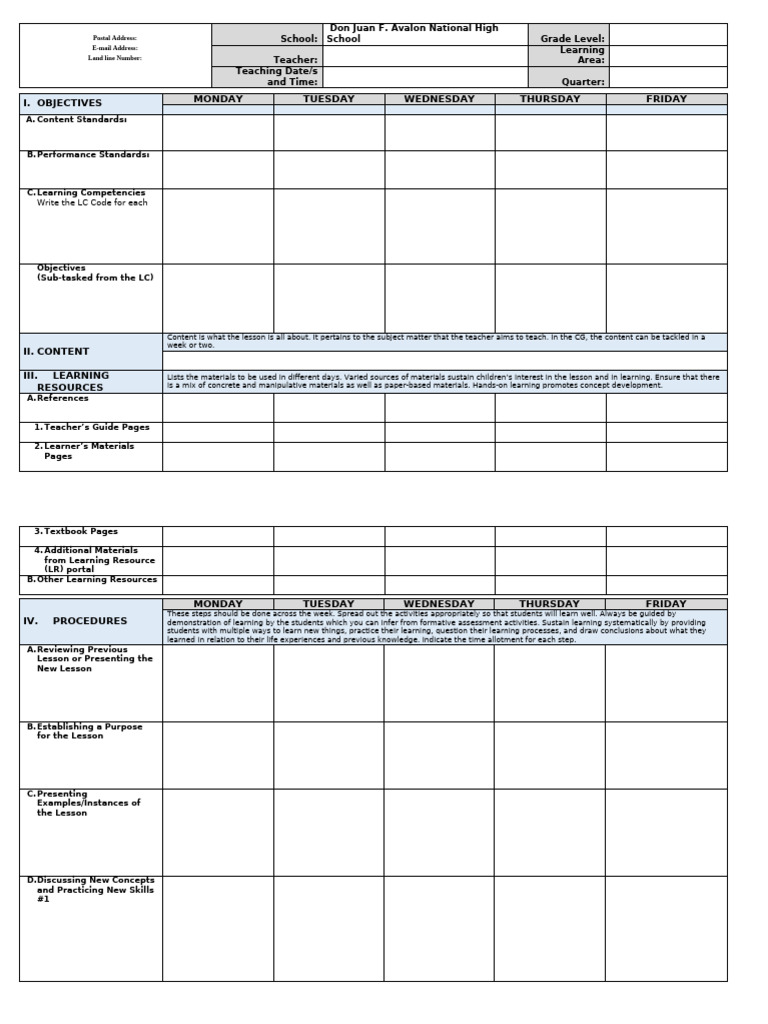 Daily Lesson Log - Template Junior High School | PDF | Intelligence ...