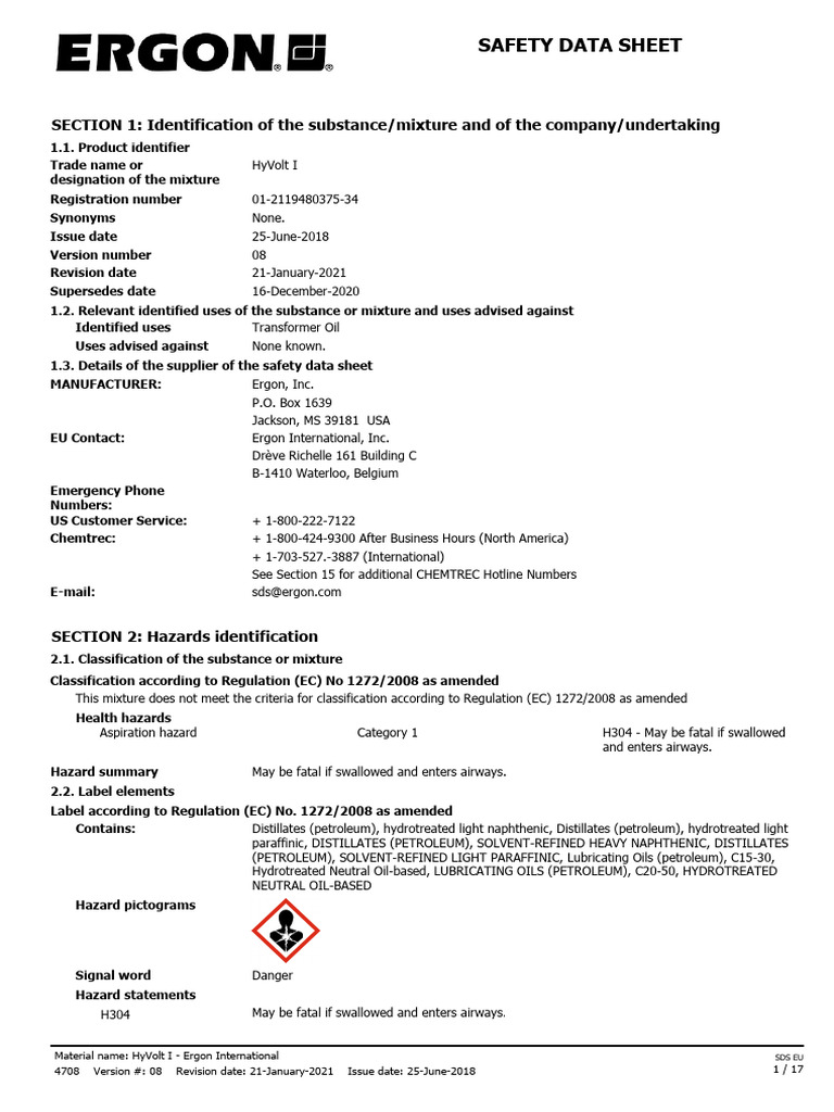 HyVolt I Safety Data Sheet | PDF | Personal Protective Equipment | Safety