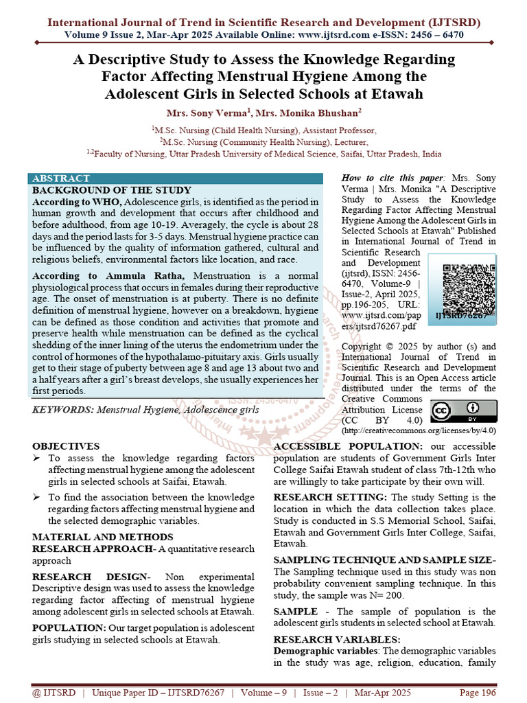 A Descriptive Study To Assess The Knowledge Regarding Factor Affecting ...