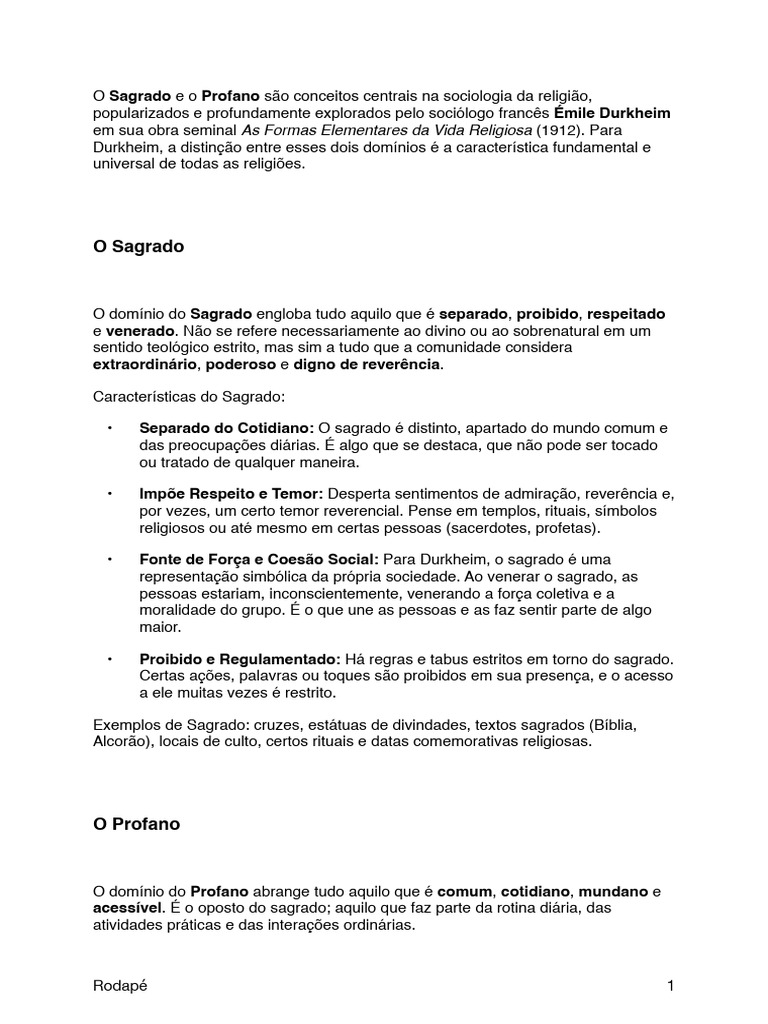 Sagrado e Profano na Sociologia de Durkheim | PDF | Émile Durkheim ...