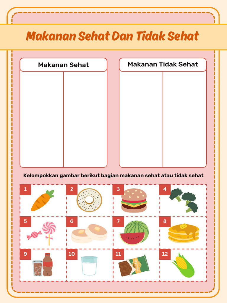 Lembar Kerja Makanan Sehat dan Tidak Sehat | PDF