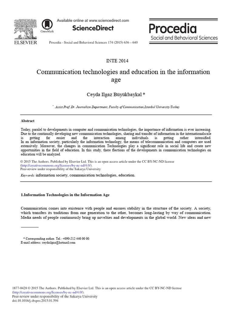Communication Technologies and Education in The in | PDF | Information ...