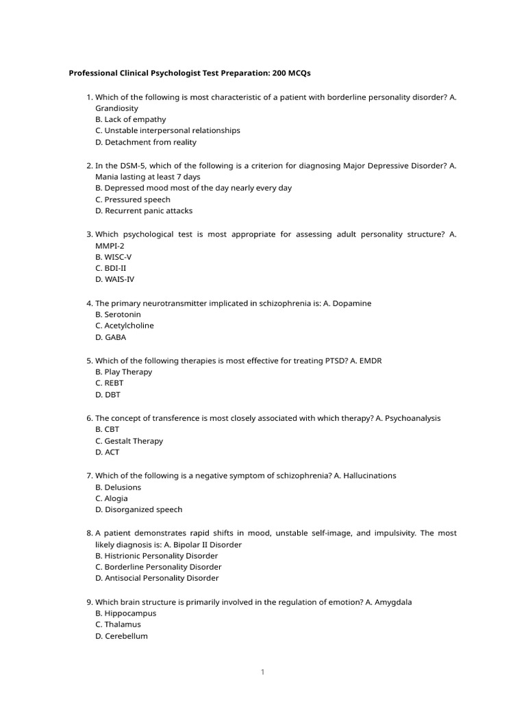 Clinical psych mcqs pdf