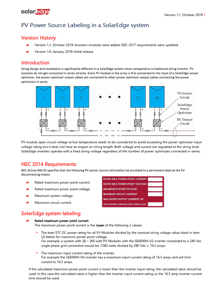 SolarEdge PV System Labeling Guide | PDF | Power Inverter | Photovoltaics