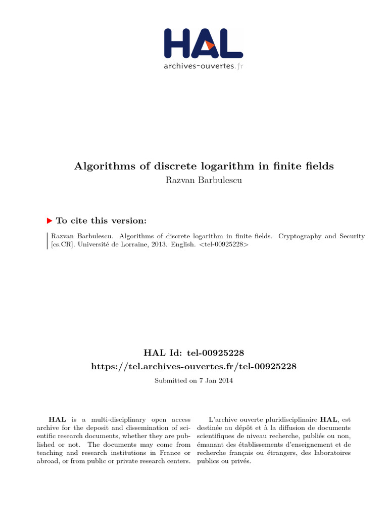 Algorithms of Discrete Logarithm in Finite Fields (PDFDrive) | PDF ...