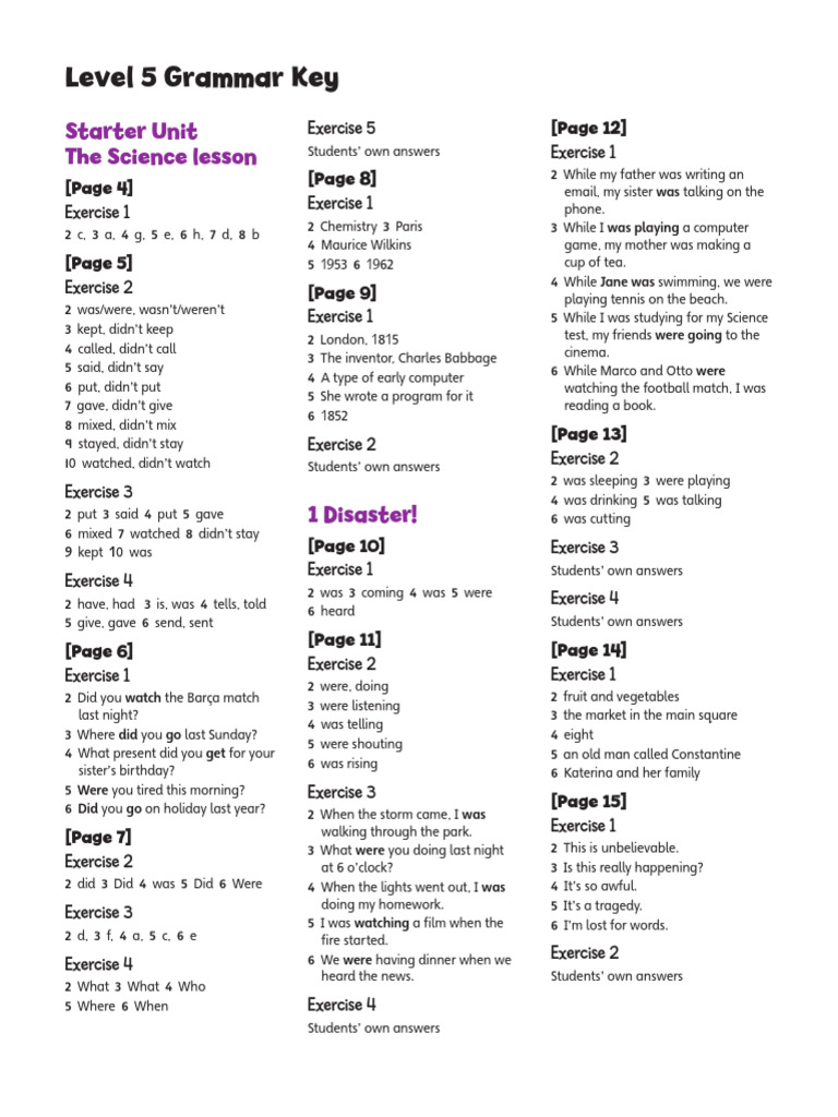 Level 5 Grammar Answer Key | PDF