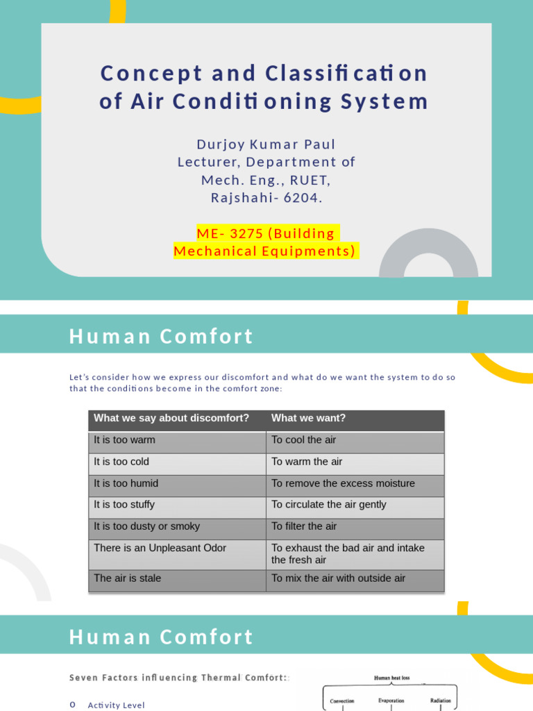 ME 3275 Concept and Classification of AC 01 | PDF | Air Conditioning ...
