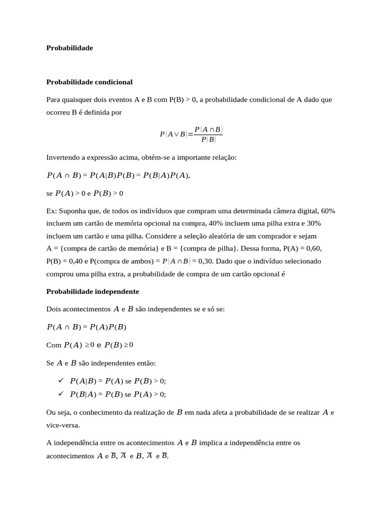 Probabilidade: Condicional e Distribuições | PDF | Variável aleatória ...