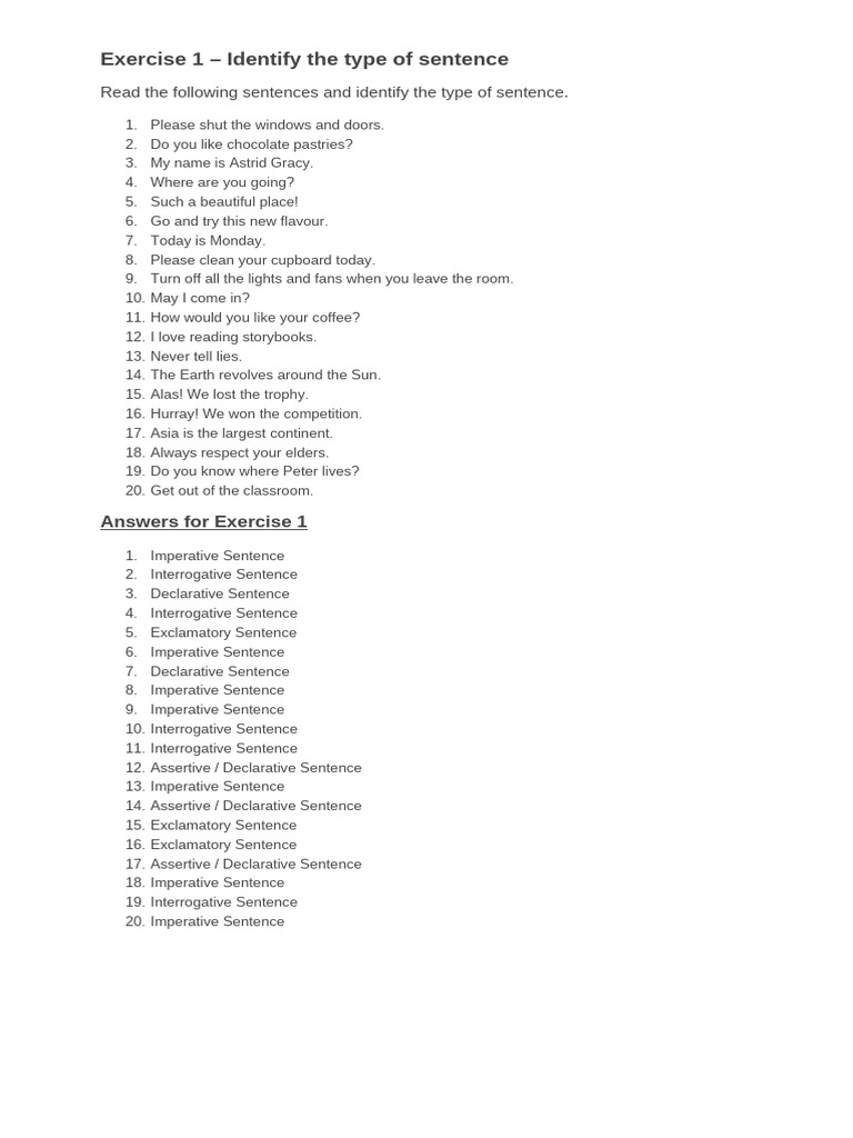 Types of Sentences Worksheet | PDF