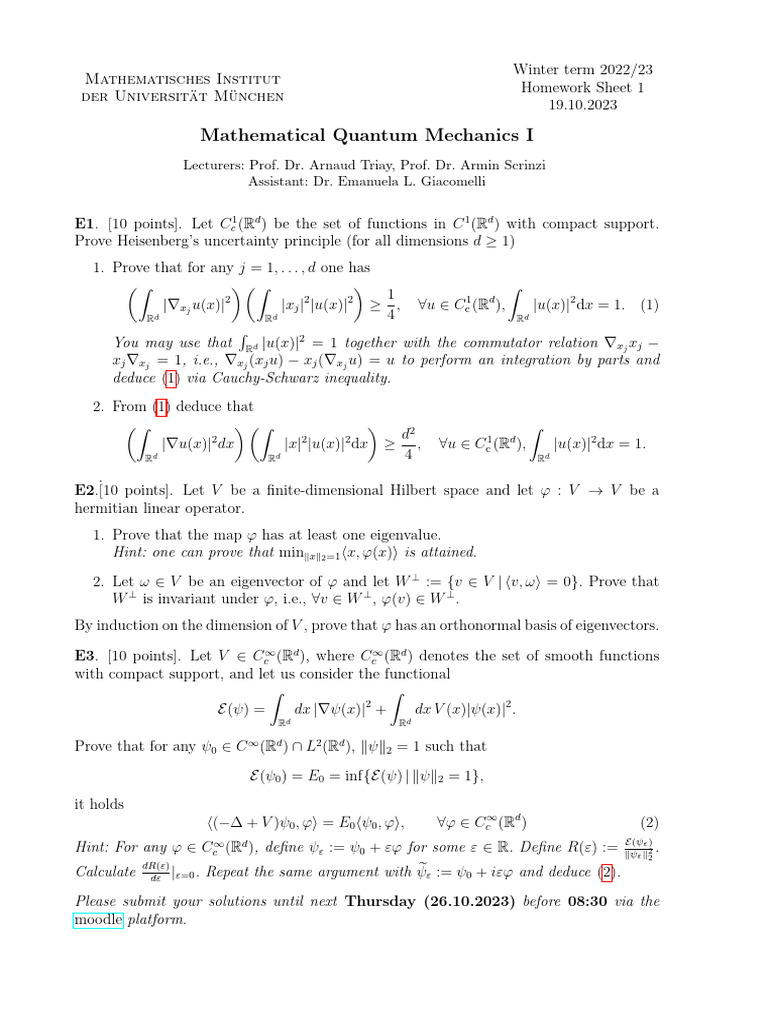Quantum Mechanics Homework Assignments | PDF | Algebra | Mathematical ...