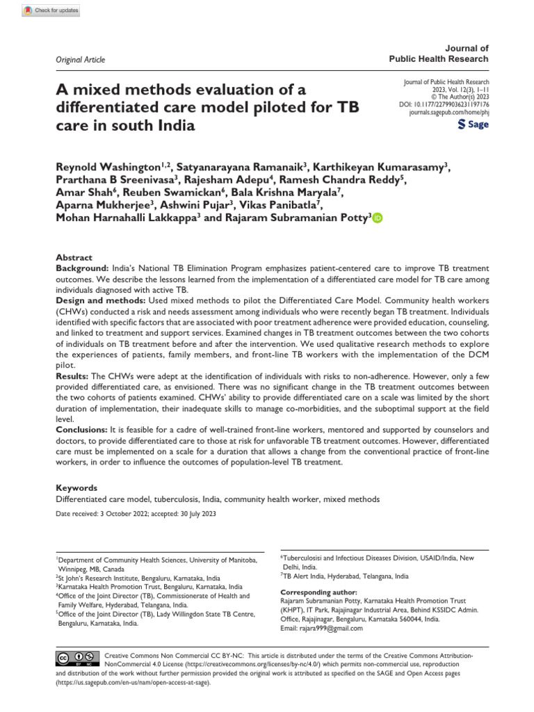 Differentiated Care Model for TB in India | PDF | Tuberculosis | Cohort ...