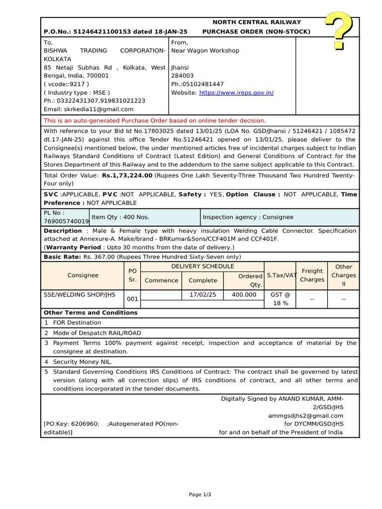 Purchase Order for Welding Cable Connectors | PDF | Value Added Tax ...