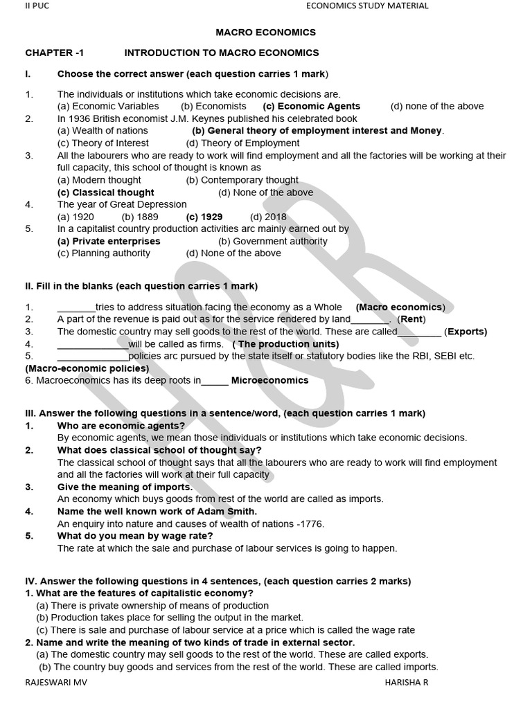 Macro Economics Study Guide II PUC | PDF | Gross Domestic Product ...