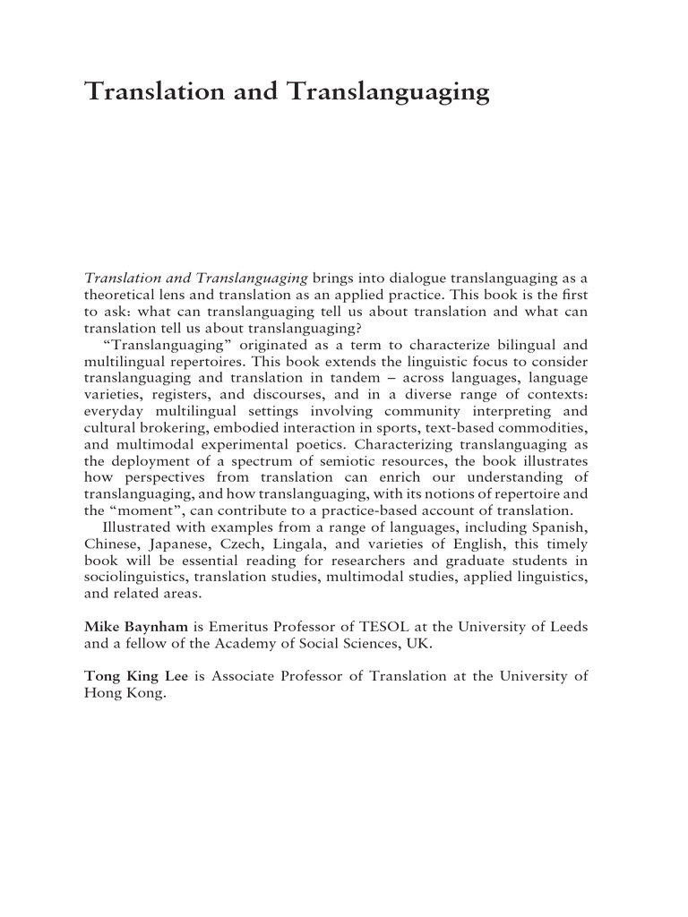 Translanguaging and Translation Insights | PDF | Translations | Linguistics