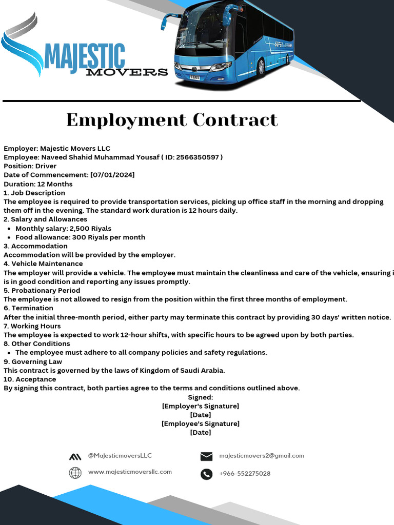 Contract of Shahid DRIVER | PDF