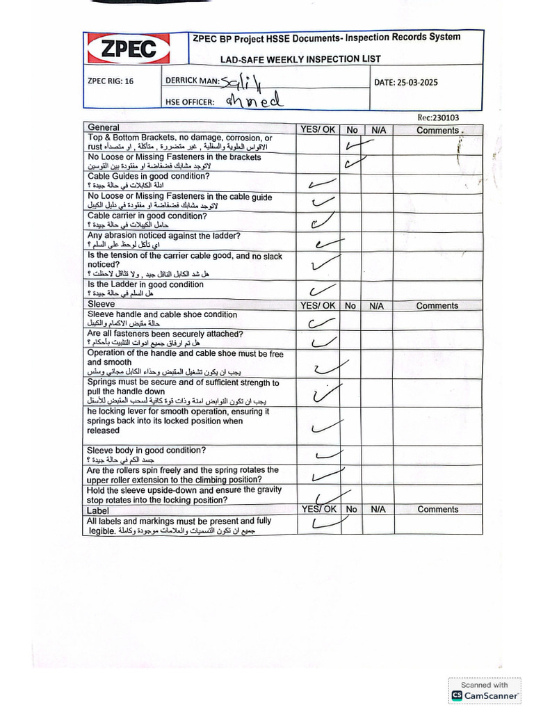 Lad Safe Weekly Inspection List | PDF