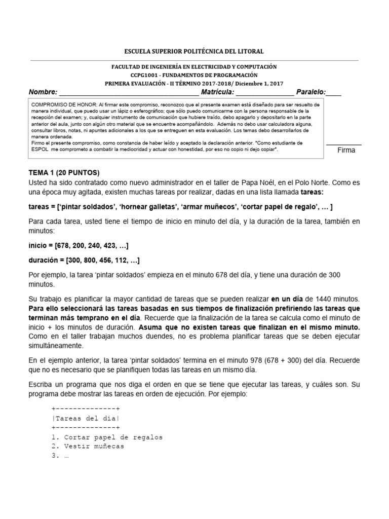 Evaluación de Programación en ESPOL | PDF | Python (lenguaje de ...