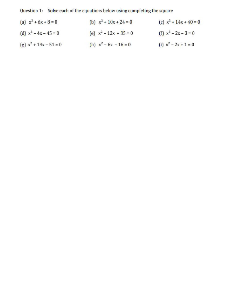 CompletingTheSquare Practice | PDF
