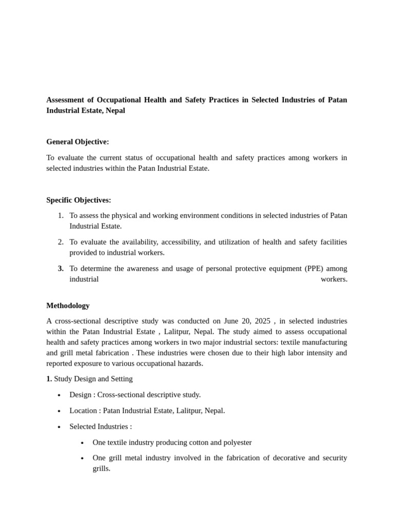 Assessment of Occupational Health and Safety Practices in Selected ...