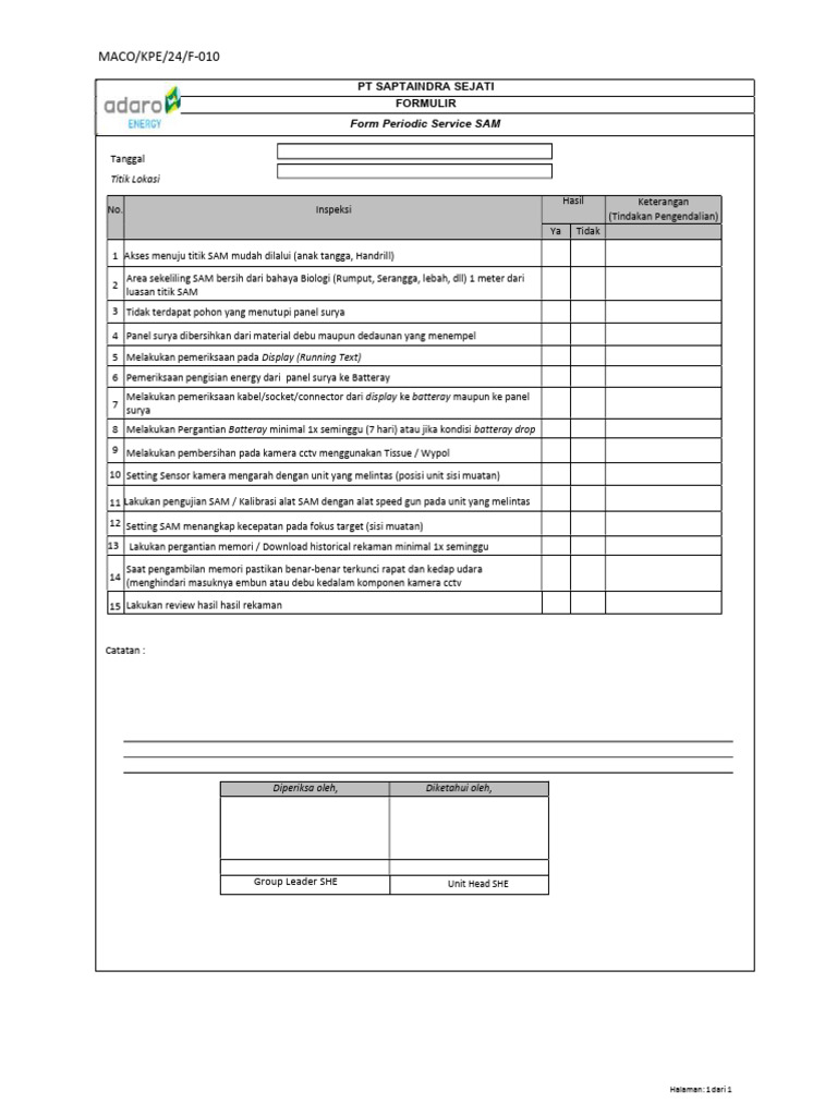 MACO KPE 24 F-10 - Form Periodic Service SAM | PDF
