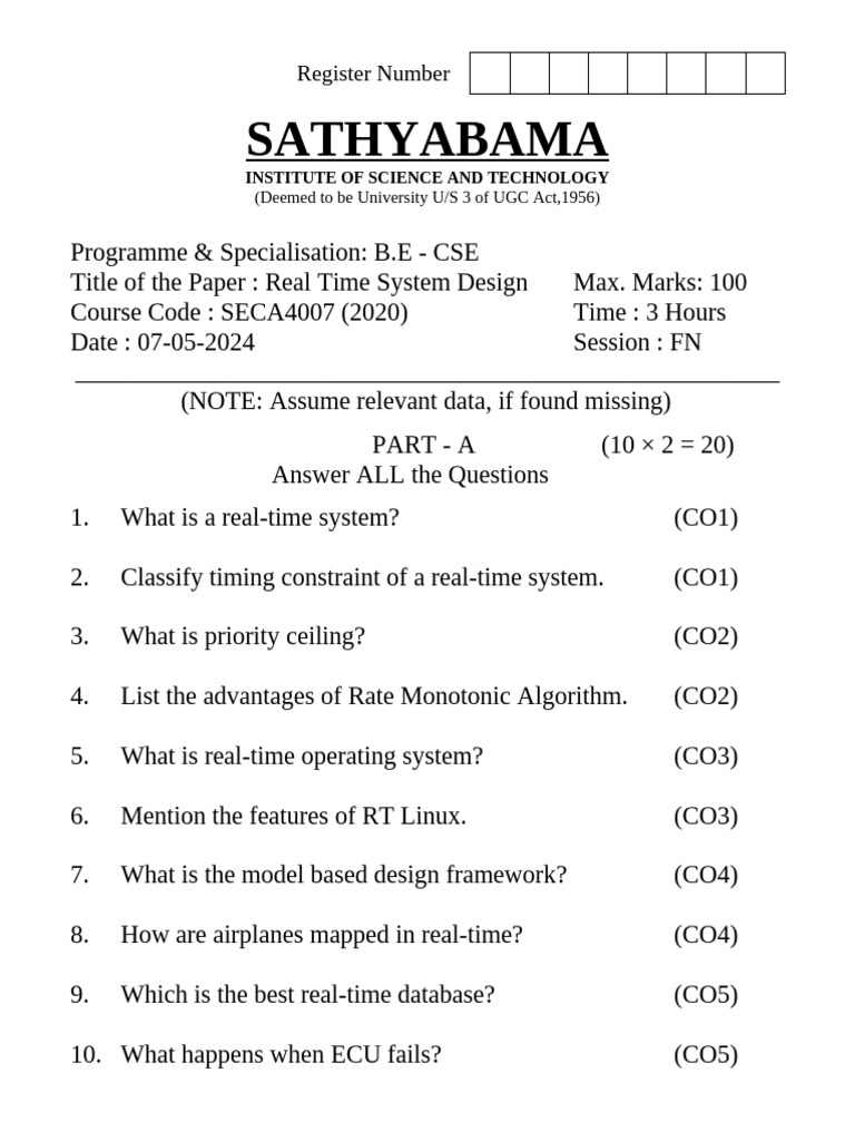 Real-Time System Design Exam Paper | PDF | Real Time Computing | Computing